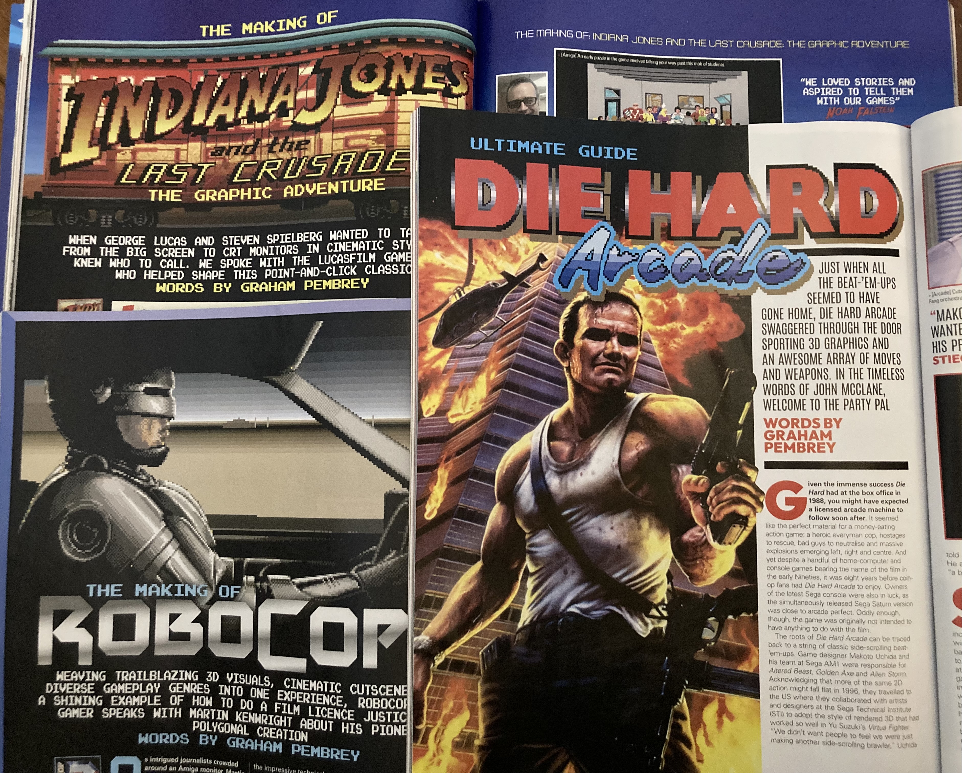 Magazine articles on Die Hard Arcade, Indiana Jones and the Last Crusade and Robocop 3