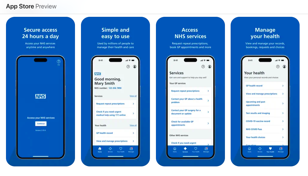Introduction screens for the NHS App